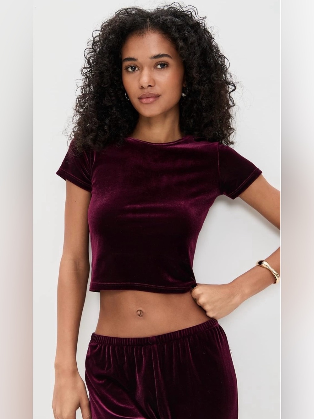 Le Bop Velvet Cropped Tee in Deep Burgundy, size 2-4
